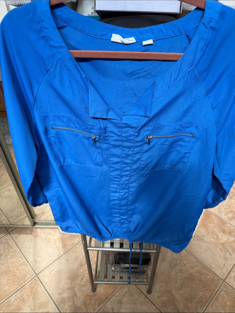 New York & Company Royal Blue V-Neck Zip-Pocket Tunic